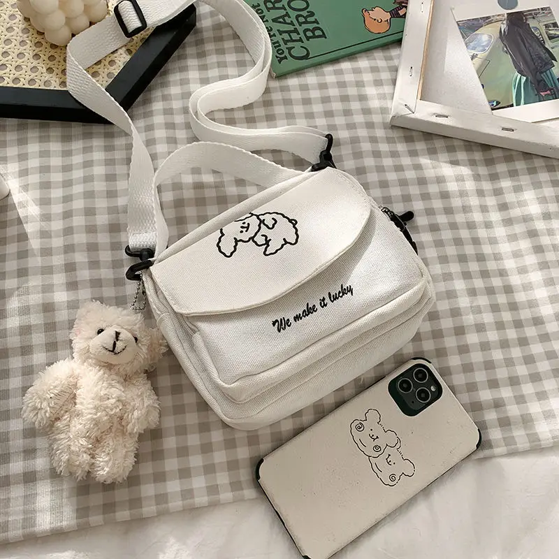 Teenager Frauen Messenger Bags Damen Canvas bedruckt süße kleine quadratische Tasche, Student Mädchen Cartoon Umhängetasche, Handy, Geldbörse – Detail 2