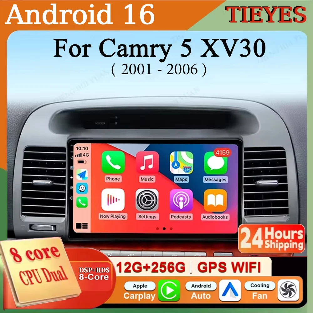 For Toyota Camry 5 XV30 2001 2002 2003 2004 2005 2006 Android 16 2K QLED CarPlay Auto Car Radio Multimedia Video Player GPS WIFI