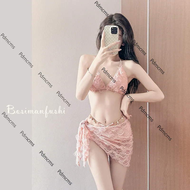 

2025 new swimsuit women's bikini split three-piece set sweet and sexy small breasts fairy pure desire to look thin hot spring va