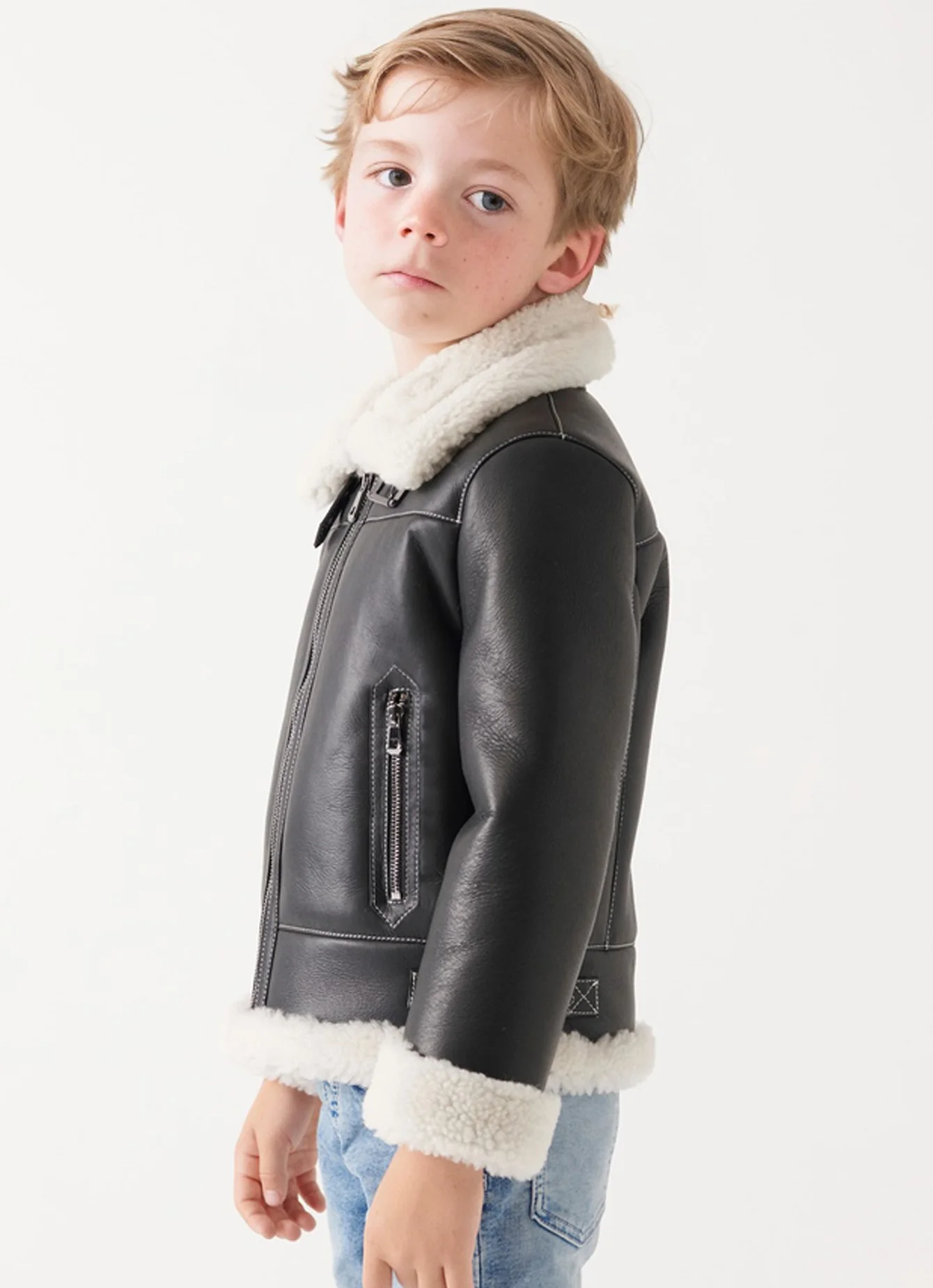 Boys Girls Leather Jackets Children winter Motorcycle Faux Leather Fleece Lined Zipper Coats