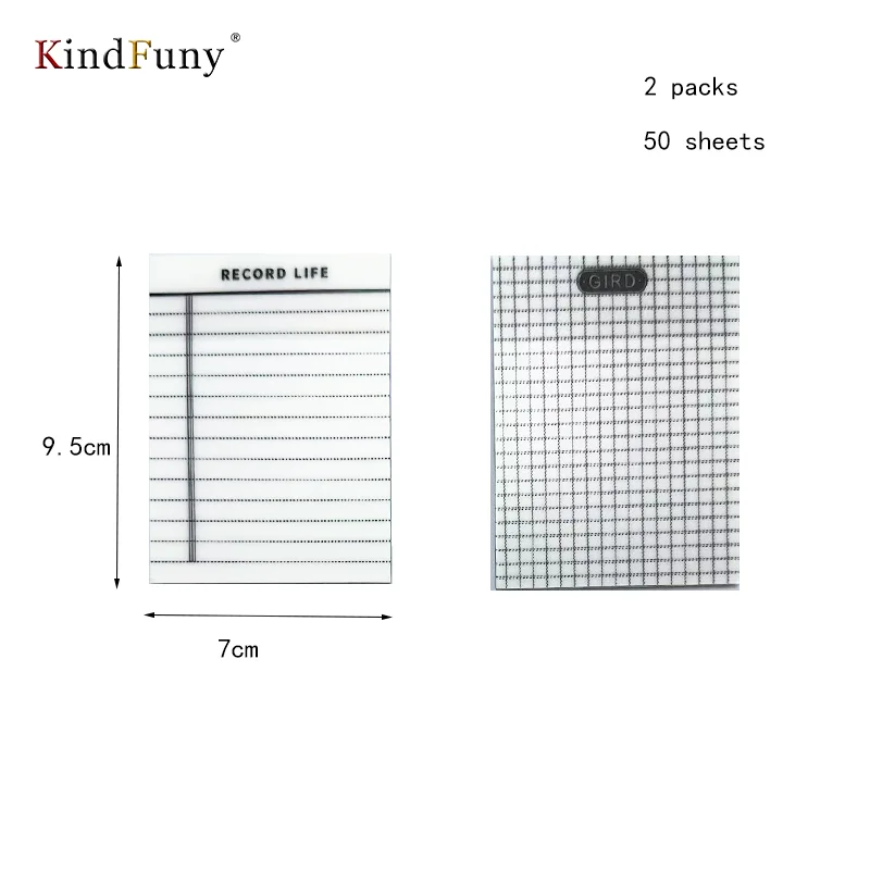 KindFuny Impermeável Sticky Note Pads, Blocos Transparentes, Material de Escritório, Papelaria Escolar, 50 Folhas