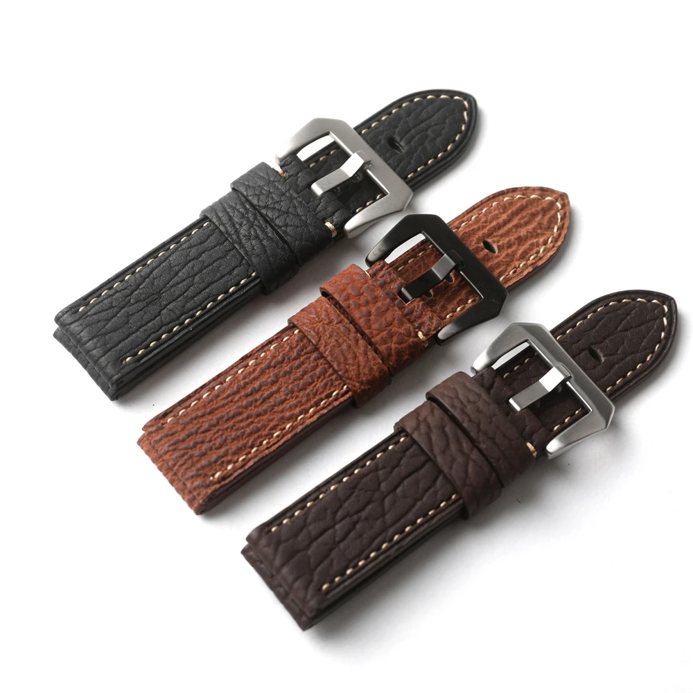 Handmade Sharkskin Strap Genuine Leather 20MM 22MM 24MM, Thickened Brown Black Curry Vintage Style Bracelet, Men's Bracelet