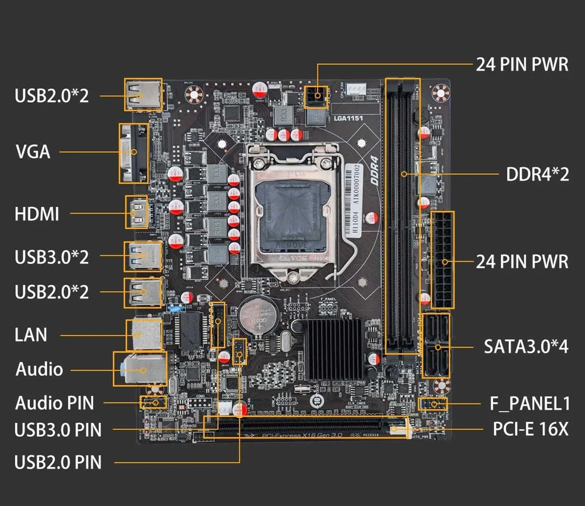 ForH110 Mainboard LGA1151 6/7th Gen Core i3 i5 i7 Intel 2 DDR4 DIMM H110 Motherboard For Gaming