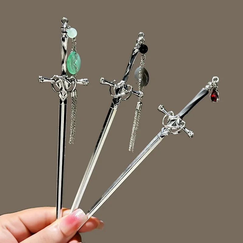 Elegant Chinese Style Sword Hair Fork Tassel Hair Stick Buns Design Hairstyle Hair Accessories Women Jewelry Hairpin Hairneedle