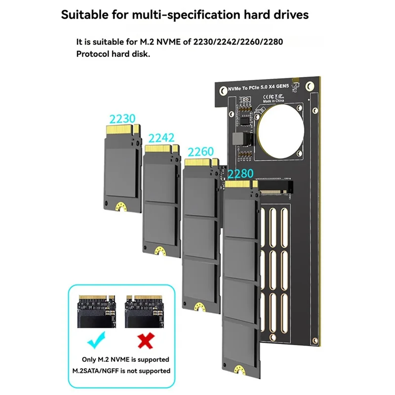 Superior PCIE 5.0 4X SSD Converter PCI-E 5.0 X4 NVME Adapter Pcie5.0 Nvme Adapter For PC Computer