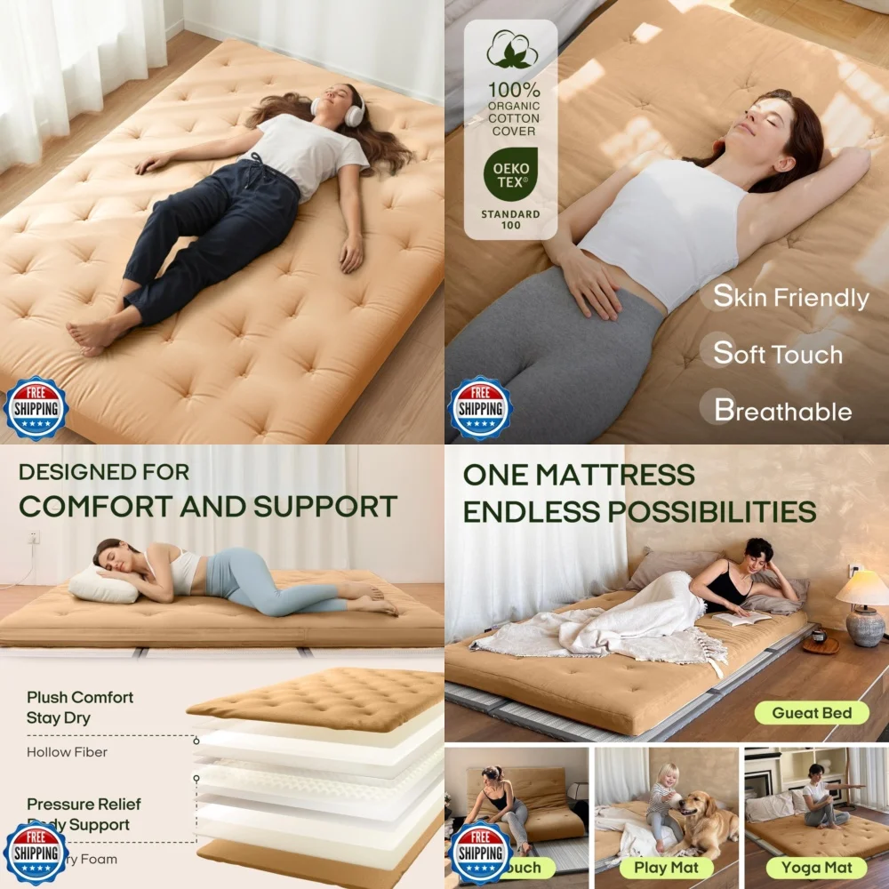 

MattressesJapanese Style Full Size Futon Mattress 75 x 54 Inches 100 Cotton Comfortable Floor Bed Ideal for Small Spaces and