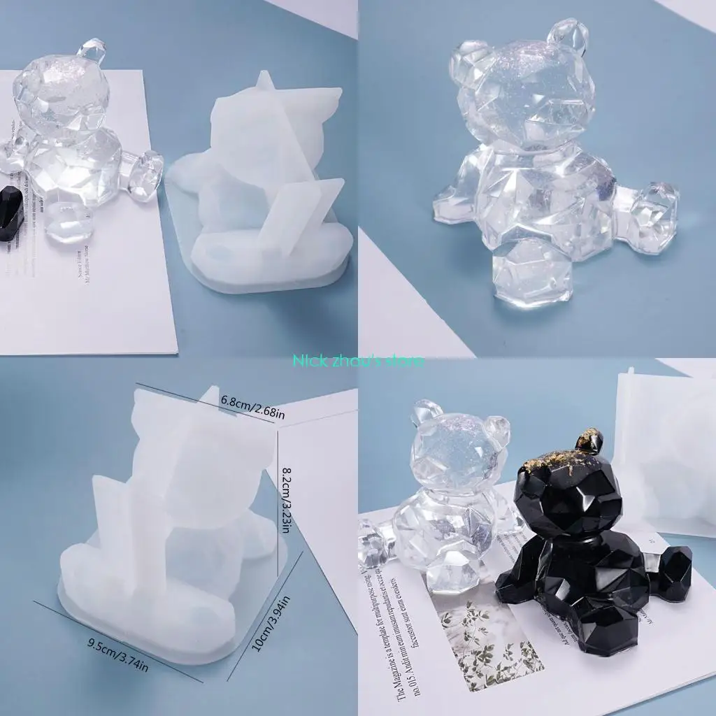 

E15E DIY Resin Crystal Epoxy Mold Cartoon 3D Bear Phone Holder Casting Molds Animal Shaped Silicone Mould for DIY Lovers