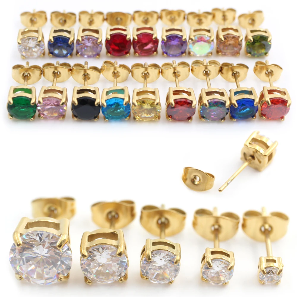 Alisouy 2PCS 3-8mm 4-prong Double-layer Zircon 316L Stainless Steel Butterfly Back Women Men Ear Studs Cartilage Helix Earrings