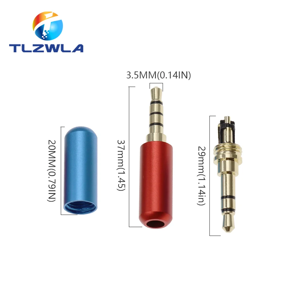 Copper 3/4 Pole 3.5MM Plug Male Headphone Jack with Clip 3.5MM Stereo Audio Connector for 4mm Cable Adapter