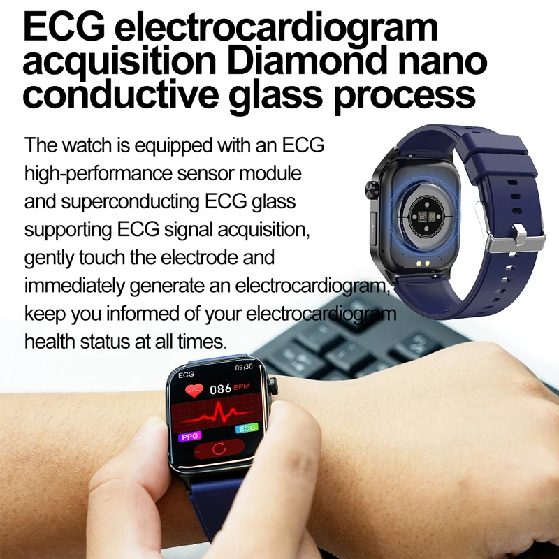 Reloj inteligente NAMOFOTO de 2,04 pulgadas, reloj AMOLED ECG, ácido úrico, presión de lípidos en sangre, oxígeno, reloj de pulsera para hombres y