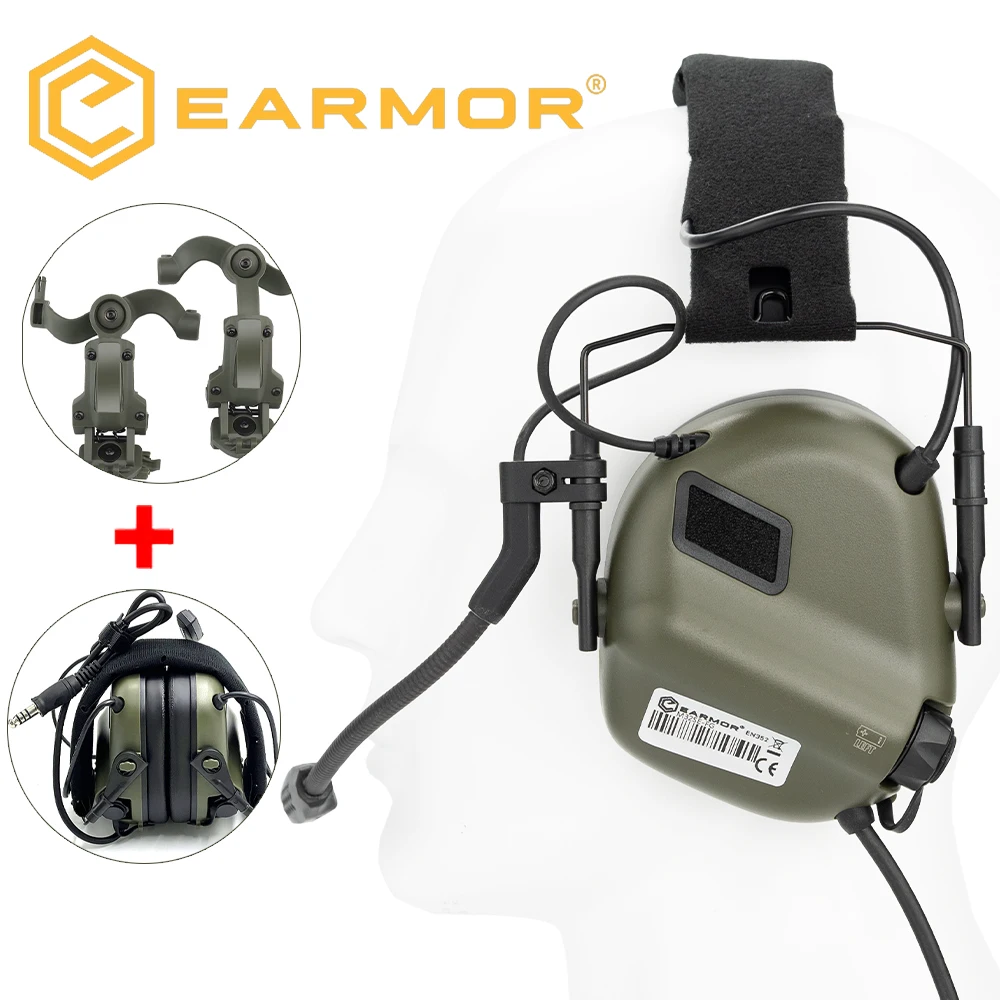 EARMOR orejera electrónica táctica con adaptador de riel para casco MOLLE y antiruido