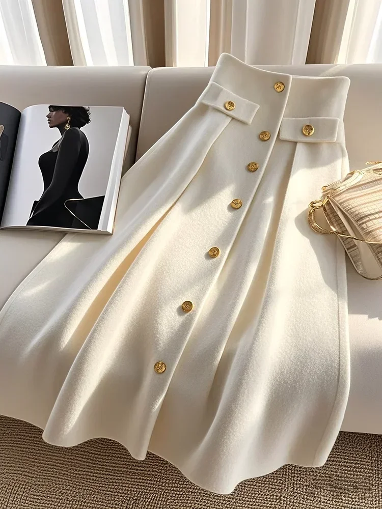 

Elegant High Waist Sliming A-line Skirt for Women Autumn/Winter High Waist Vintage Skirts Korean Fashion Spring Y2k Clothing
