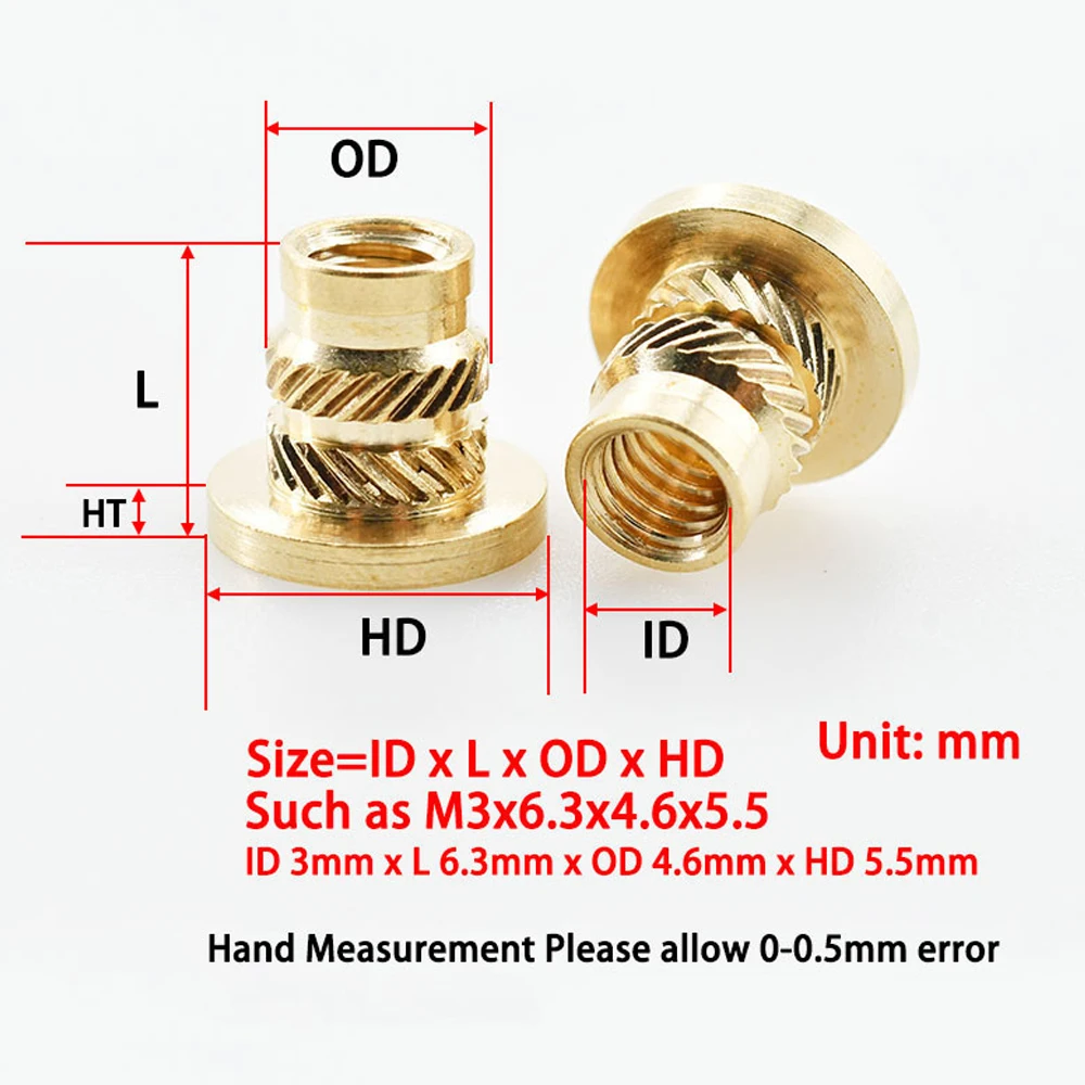 Hot Melt Flange Thread Knurled T-type Copper Brass Insert Nut for 3D Printing Injection Embedment Molding Nuts M2 M3 M4 M5 M6 M8