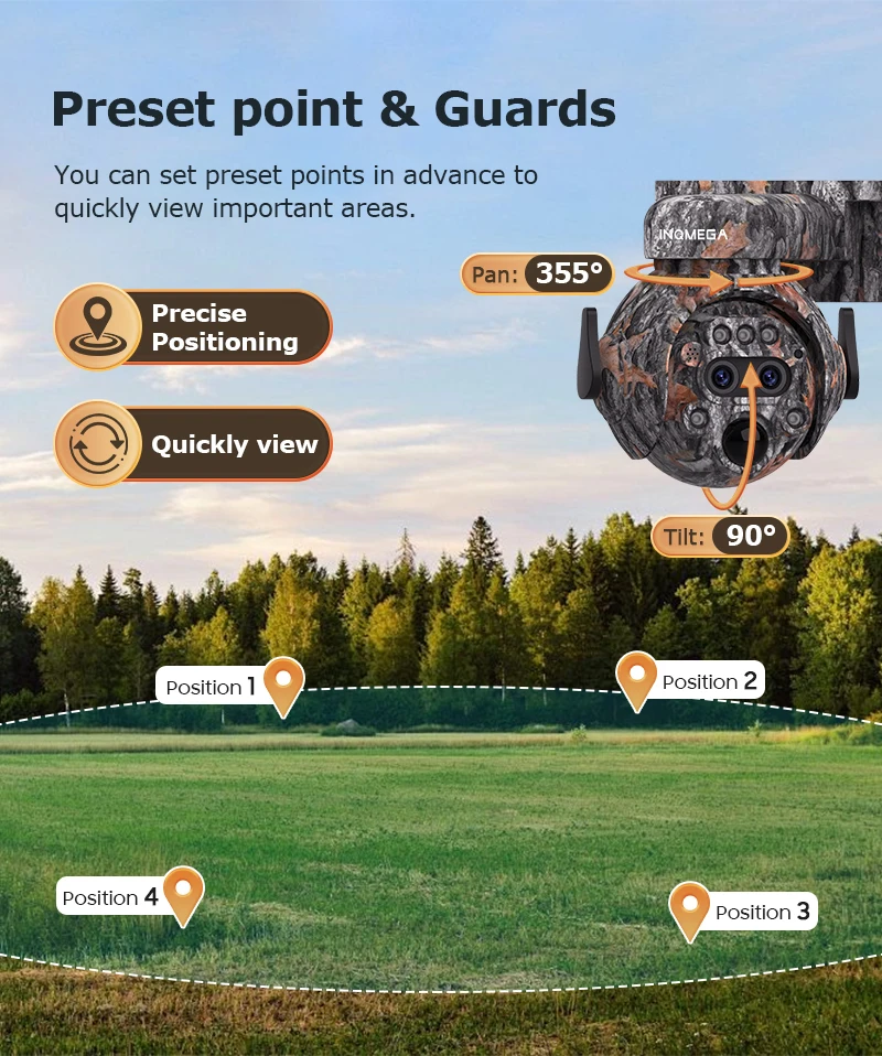 كاميرا INQMEGA 12X ZOOM 4K 8MP تعمل بالطاقة الشمسية بعدسة مزدوجة 4G 360 °   عرض كاميرا الصيد الخارجية الملونة المموهة ببطارية Ubox بقدرة 7800 مللي أمبير في الساعة