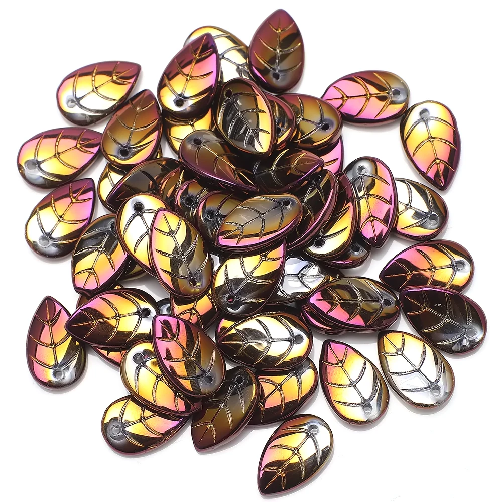 50Pcs Glass Petal Beads 10*18mm Green Color Leave Shape Beads Crafts DIY Crystal Pendant Earings Jewelry Making Accessories