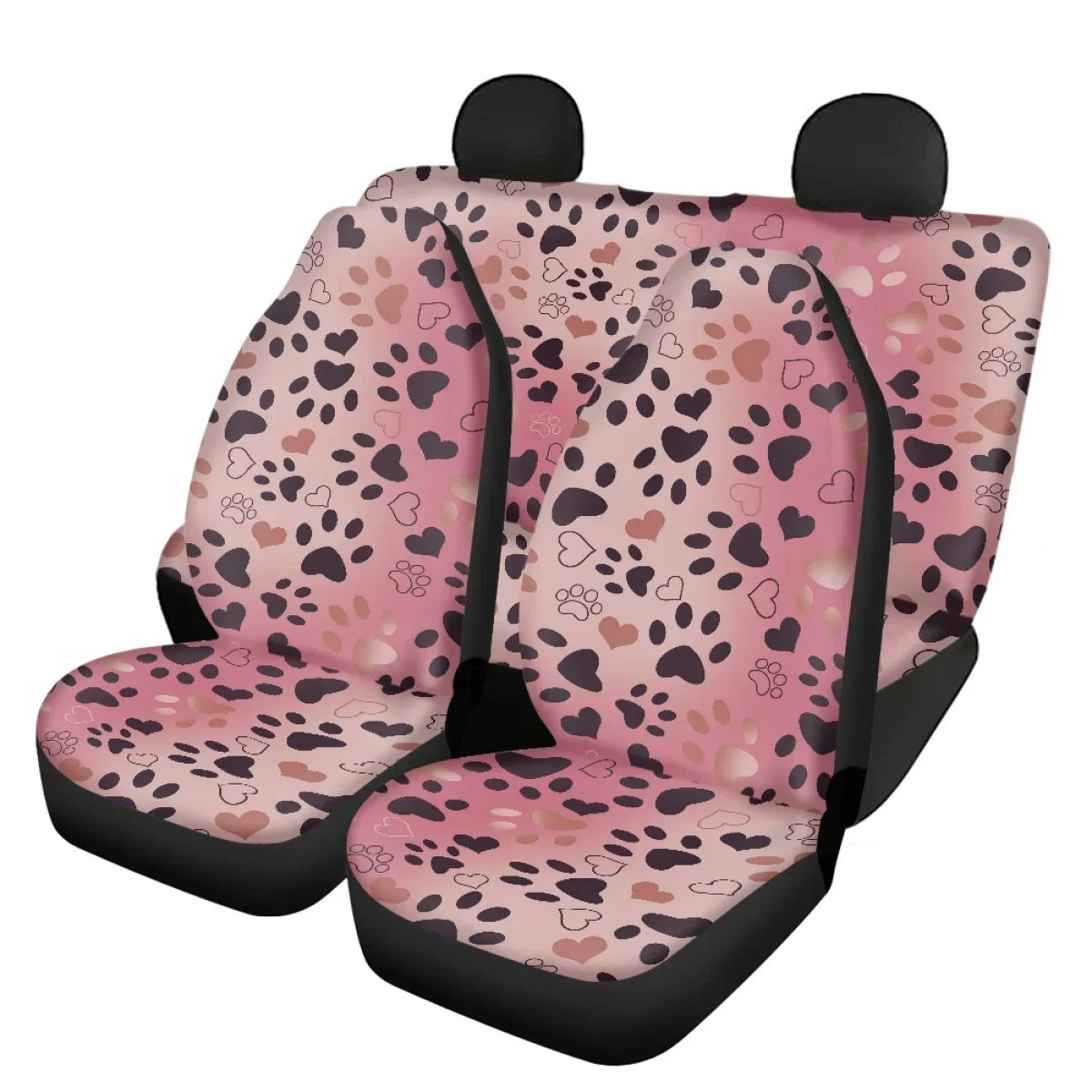 

INSTANTARTS Pink Dog Paw Car Seat Cover Set for Women Universal Fit SUV Truck Sedan Elastic Front Back Seat Cover Accesorios Hot