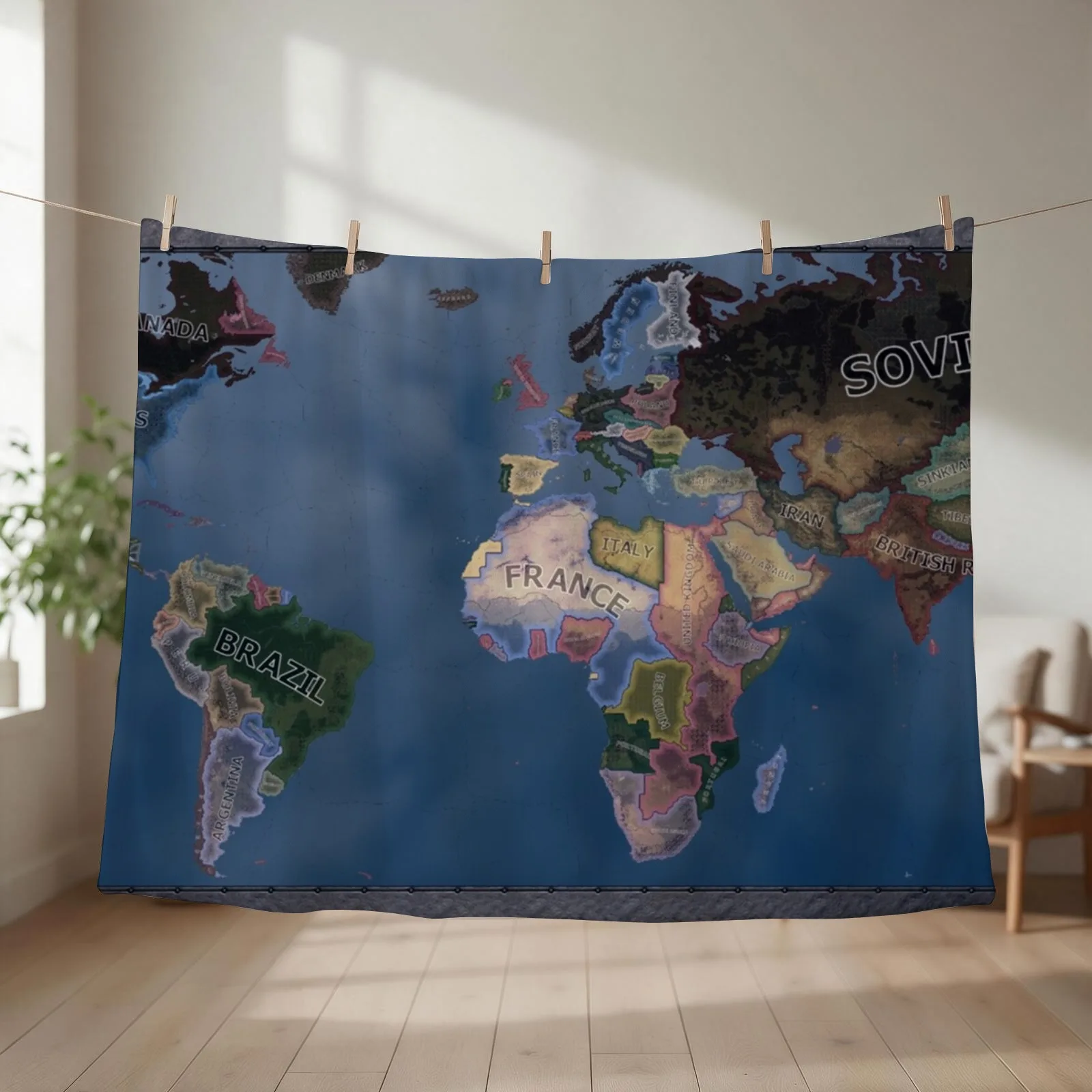 Hearts of Iron 4 Map Throw Blanket couch cozy soft plush fuzzy picnic outdoor blanket