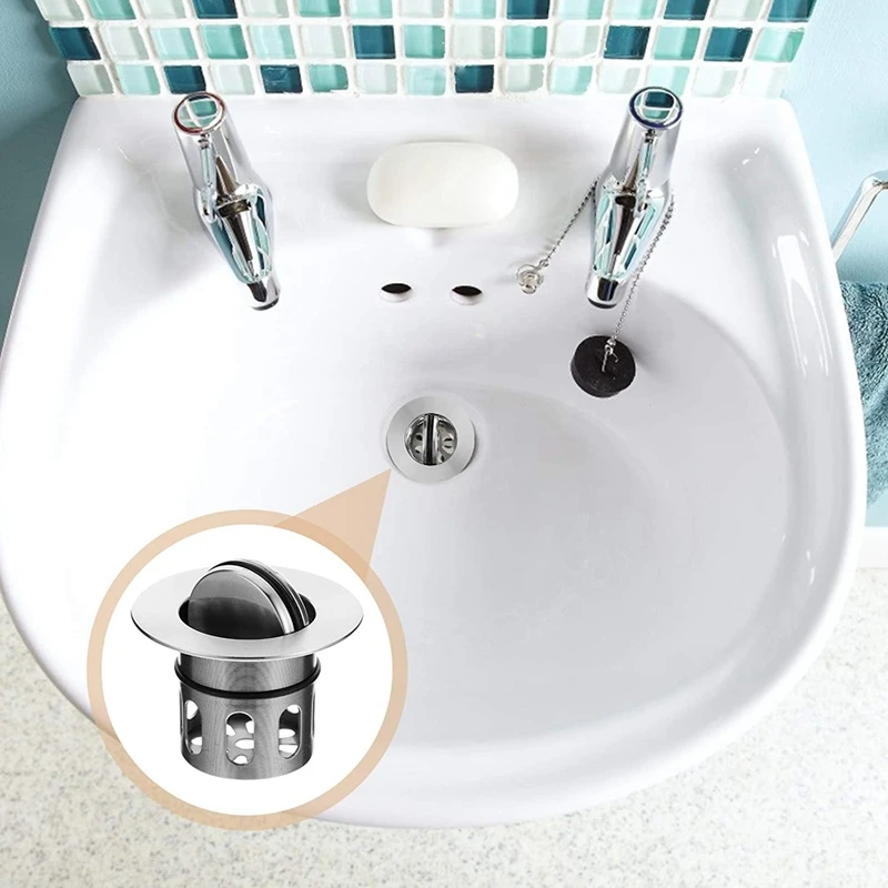 2 Pieces Of Kitchen Sink Trash Basket Stainless Steel Sink Seal Ring Basket Washbasin Plug Bathtub Drain Bounce Filter