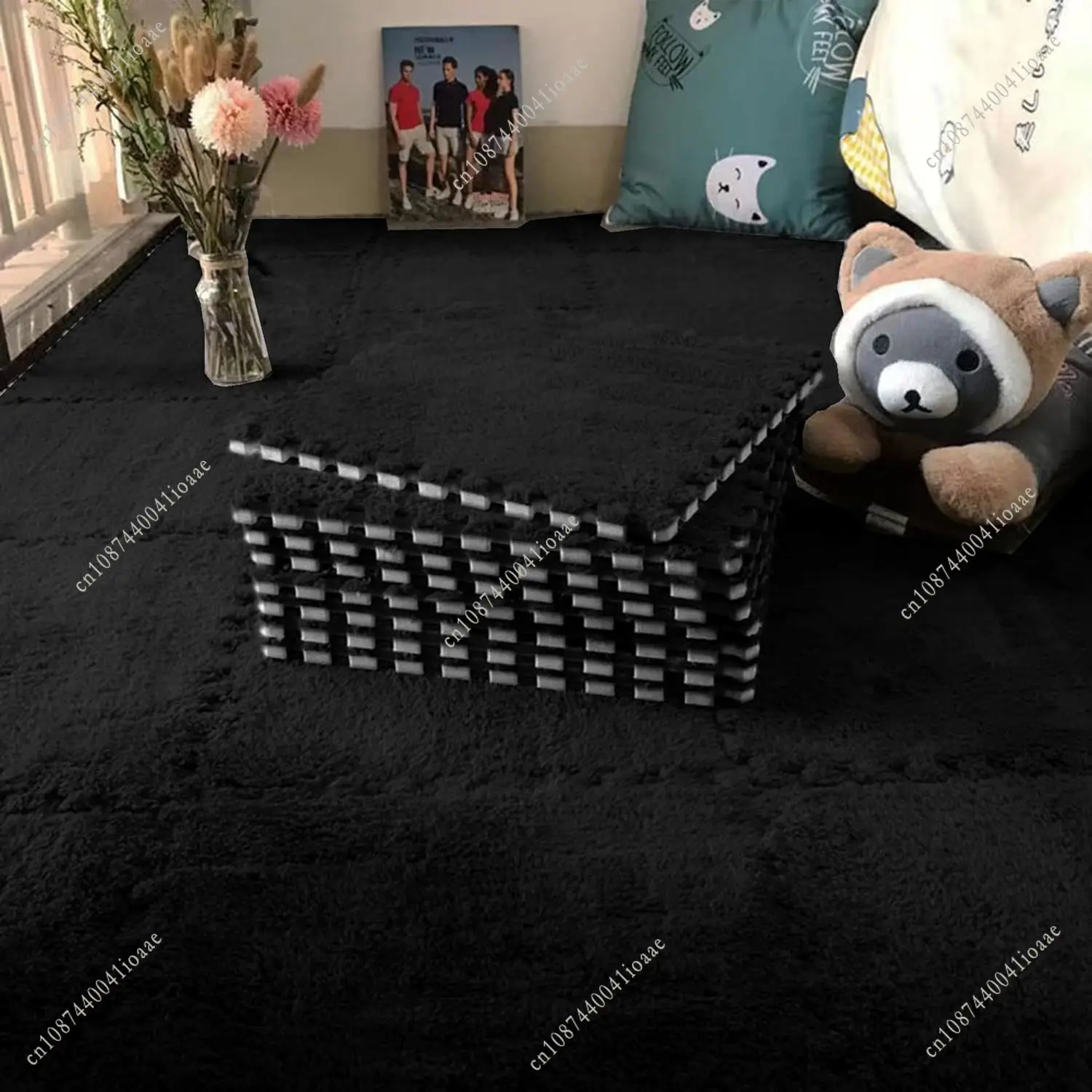 10Pcs Soft Plush Children's Mat Activities Playmat Pad Solid Color Baby Long Hair Carpet Pad Infant Interlocking Rugs 30*30*1CM