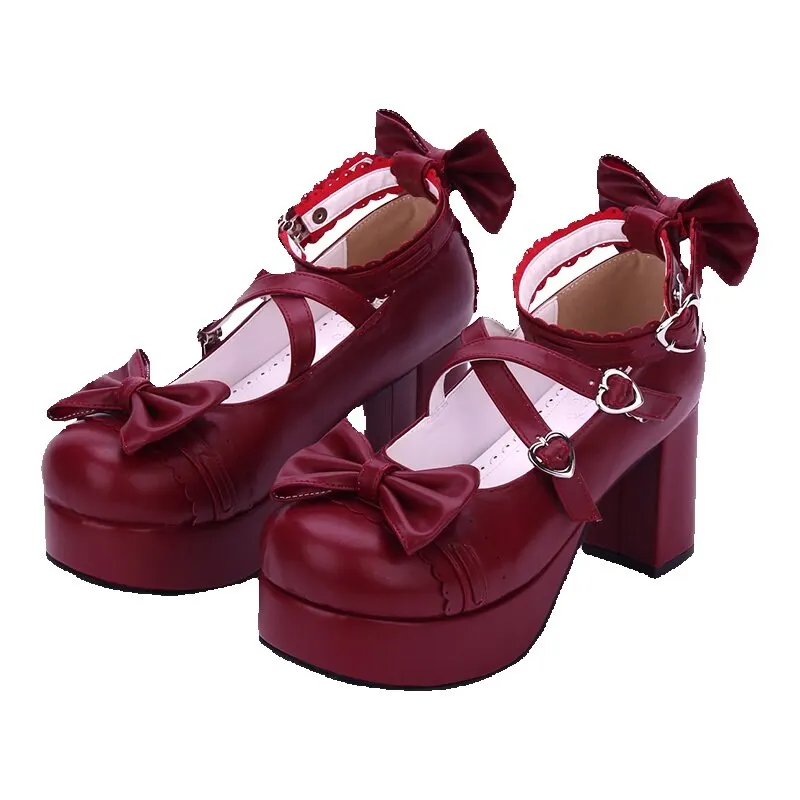 Okrągłe głowy płytkie usta Lolita buty łuk szpilki koronka księżniczki Kawaii dziewczyna spotkanie przy herbacie Bowknot księżniczka Kawaii dziewczyna kobiety buty — zdjęcie 2
