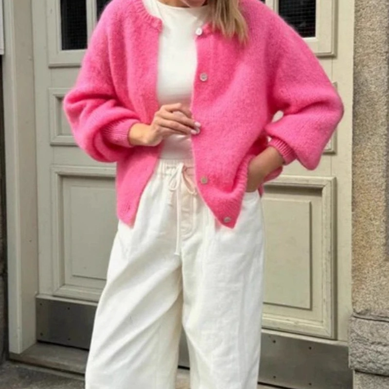 

Sweet Cardigan Sweater Autumn and Winter New Women Simple Loose Solid Soft Casual Home Office Sweater Jacket 2025