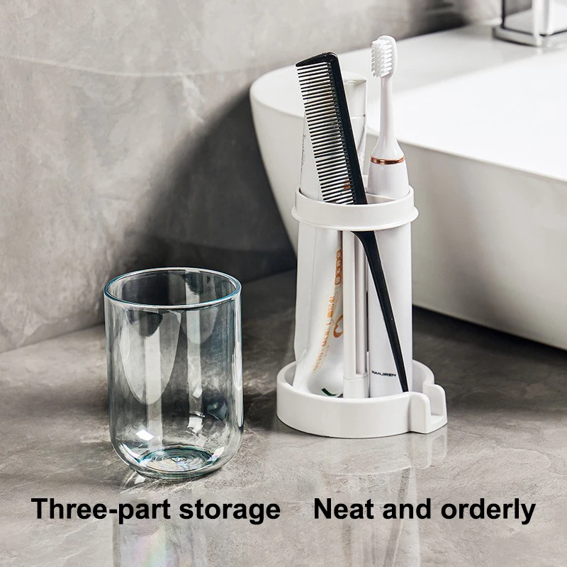 3-in-1 Toothbrush Holder Toothpaste Mouthwash Cup Organizer Dry And Dustproof Cleaning Tool Storage Rack Household Bathroom