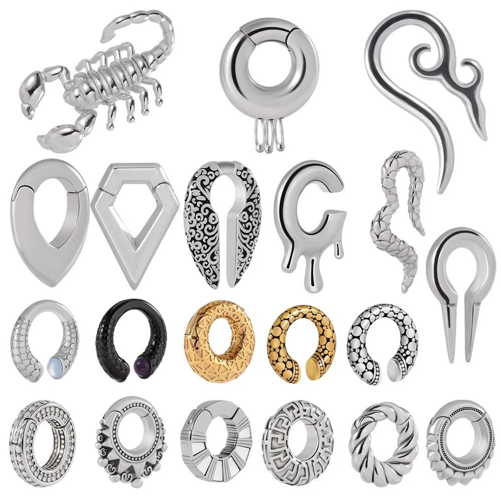 1 unidad de pesas de oreja pesadas de acero quirúrgico 316L, pendiente de aro de calibre grande de escorpión, Piercing de Luna, Piercing cónico para oreja, joyería para el cuerpo