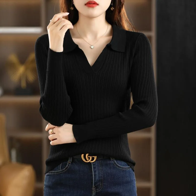 

New Autumn Fashion Trend Polo Polo Polo Collar Warm Fit Versatile Western Style Reduced Age Long Sleeve Knitted Women's Sweater