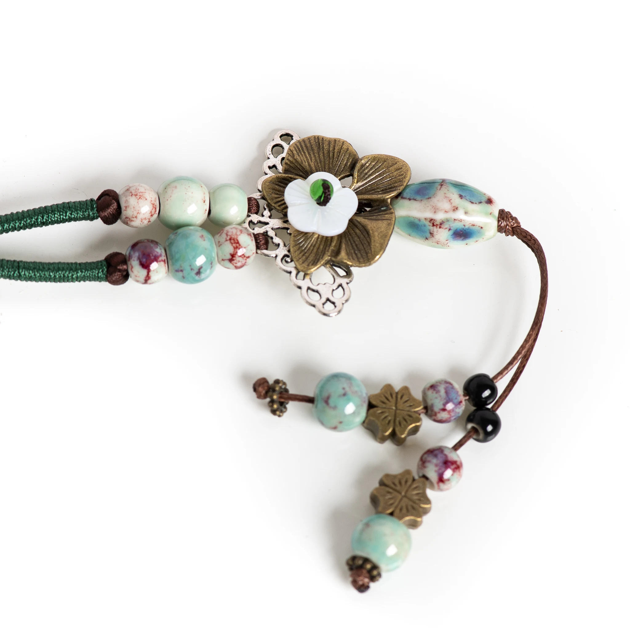 Handmade Ceramic Pendant Necklace for Women Boho Vintage Long Necklace Adjustable Ethnic Style Jewelry