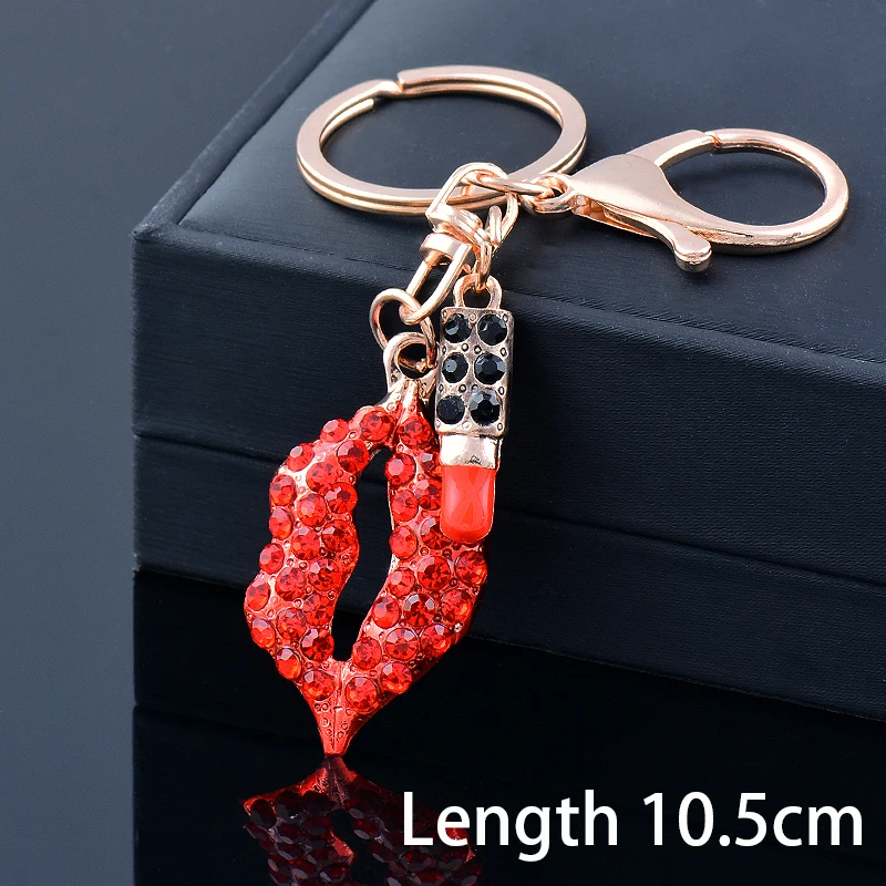 SINLEERY High heels Sexy Mouth Key Ring Jewelry Red Black Cubic Zirconia Keychain Fashion jewelry