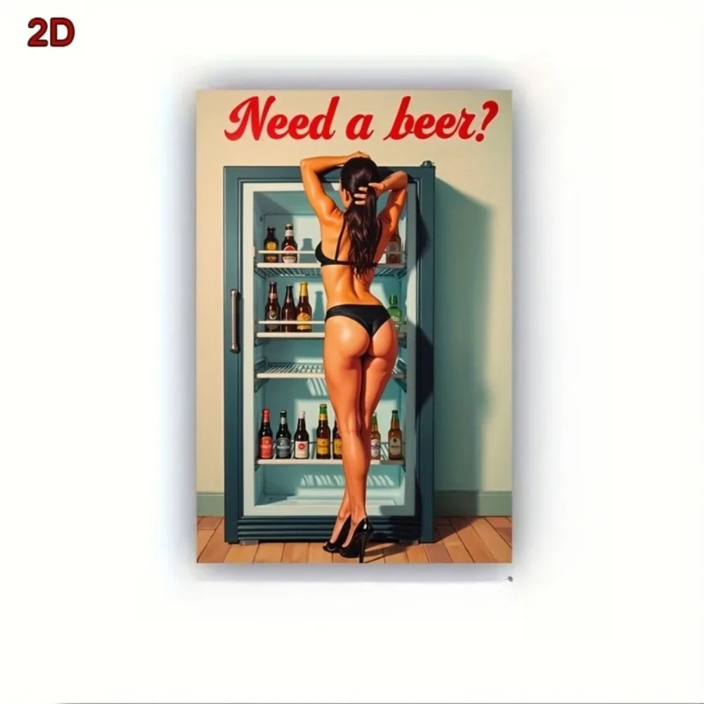 1Pc Vintage 2D Flat Style Pin Up Girl Metal Sign Need A Beer Funny Retro Bar Poster Tin Wall Art Plaque Decor For Home Bar Pub