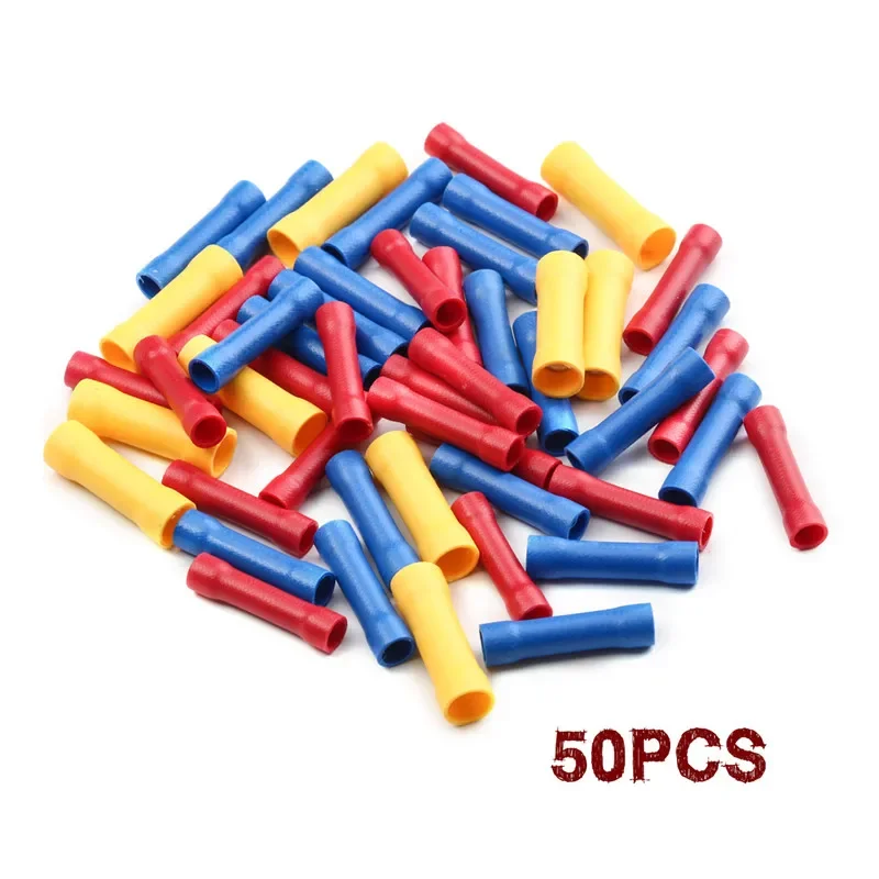 Assorted Butt Connector Insulated Crimp Terminals Electrical Cable Wire Connectors BV1.25 BV2.5 BV5.5 Car Accessories