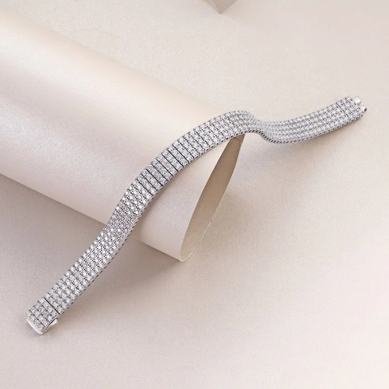 2mm 4 Rows Real Moissanite Tennis Chain Bracelet for Women 925 Sterling Silver Iced Out Diamond Link Bracelets Pass Tester 19cm