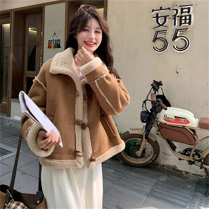 Academy Style Fashion Fur integrated Lamb Fur Jacket for Women's Winter 2024 New Loose Thickened Deer Skin Velvet Fur Coats Pink