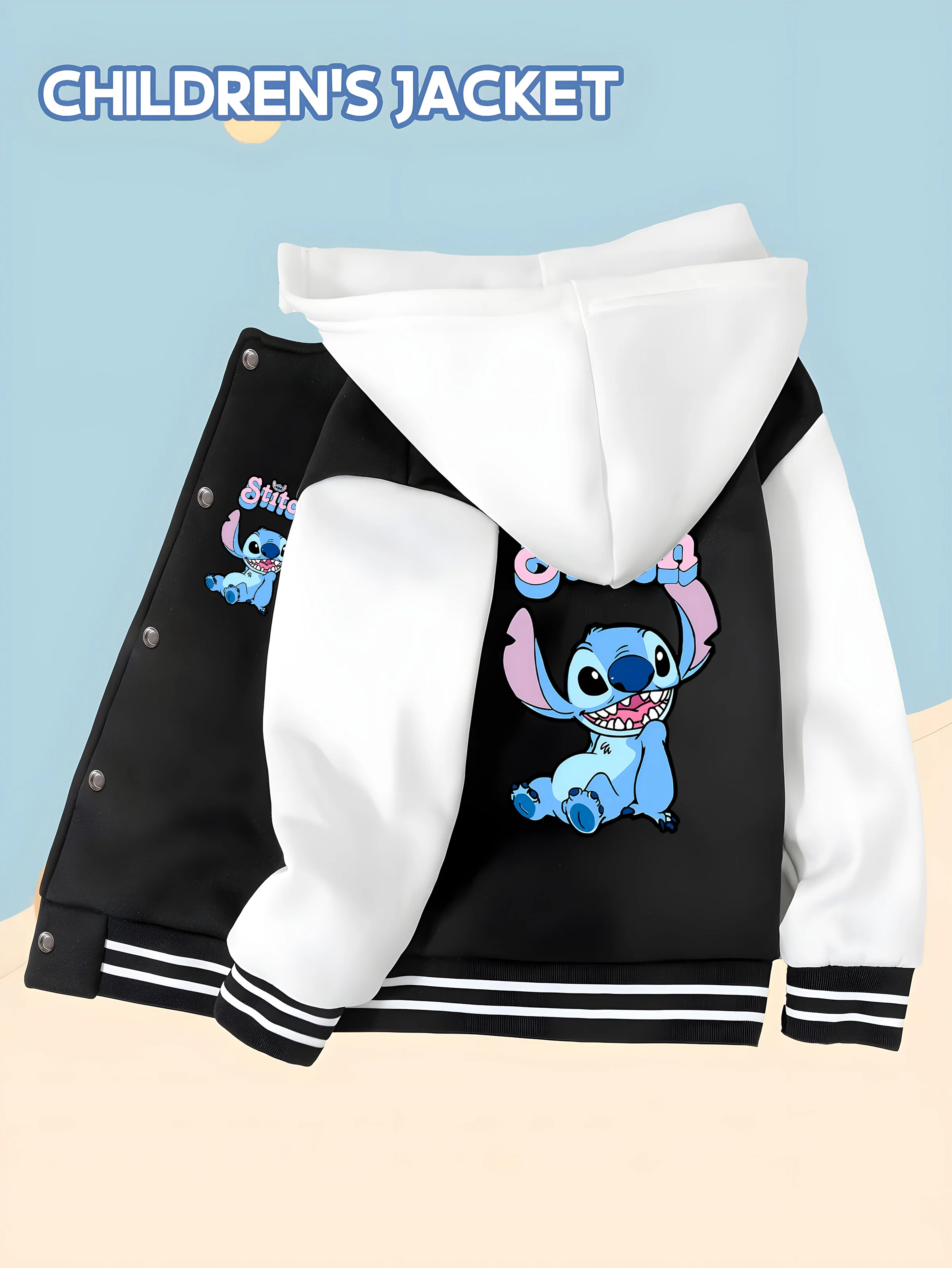 MINISO Disney co-branded Stitch cute baseball jacket - Stitch pattern on both the front and back, skin-friendly fabric