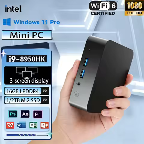 Mini PC Windows 11 Intel Core i9 8950HK 16GB DDR4 512GB 1TB SSD PC Gamer Computer Dual WIFI 6 BT5.2 4K HD Mini Gaming Pc Desktop