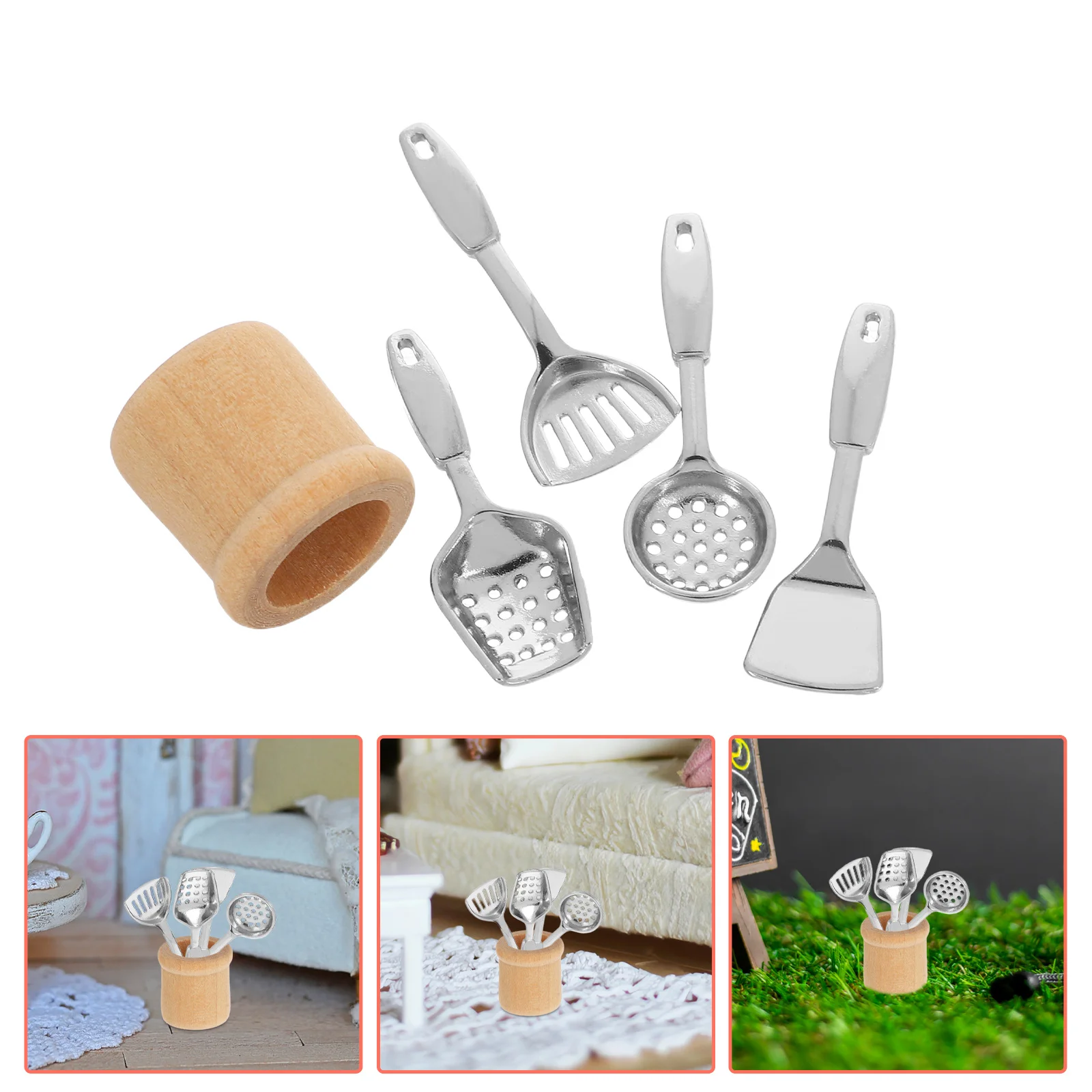 

5pcs 1:12 Scale Mini Kitchen Set Realistic Dollhouse Furniture With Shovels Bucket Pretend Play Micro Scene Props Miniature