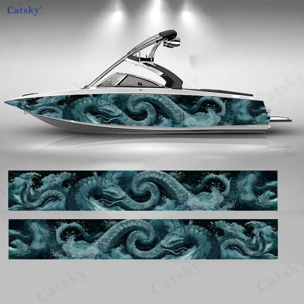 Mysterious Abyss Sea Serpent Boat Sticker, PVC Waterproof Durable Vinyl Wrap Decals for Fishing Boat, Durable and Stylish Design