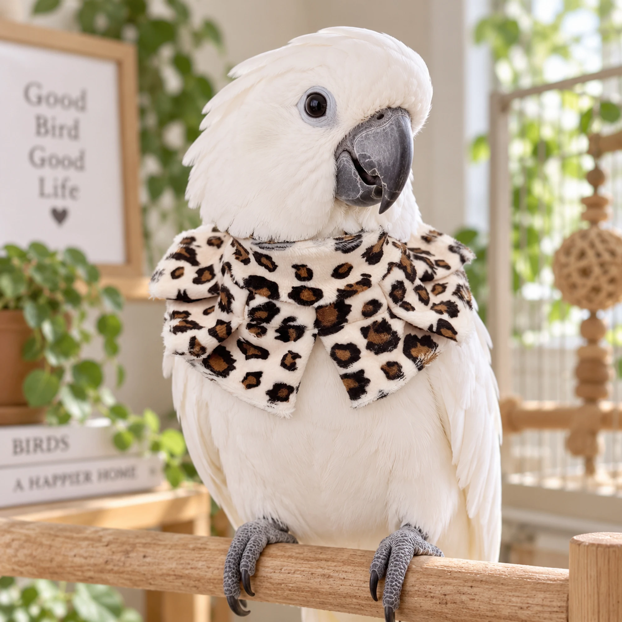 Parrot Scarf Leopard Print Bird Collar Soft Plush Ruffled Bow Tie Adjustable Hook And Loop Warm Neck Warmer For Cockatoo Conure