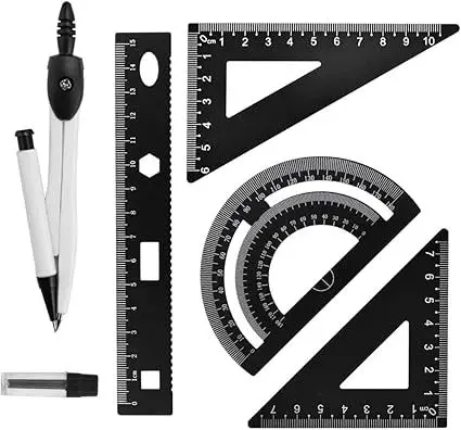 مجموعة واحدة من مسطرة سبائك الألومنيوم بوصلة سوداء مثلثة متعددة الزوايا أدوات رسم دقيقة لطلاب المهندسين المعماريين