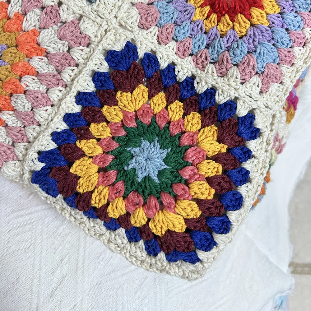 المرأة الكروشيه الجدة حقيبة مربعة محبوك حقيبة يد سعة كبيرة حمل حقيبة كتف للتسوق البقالة #5