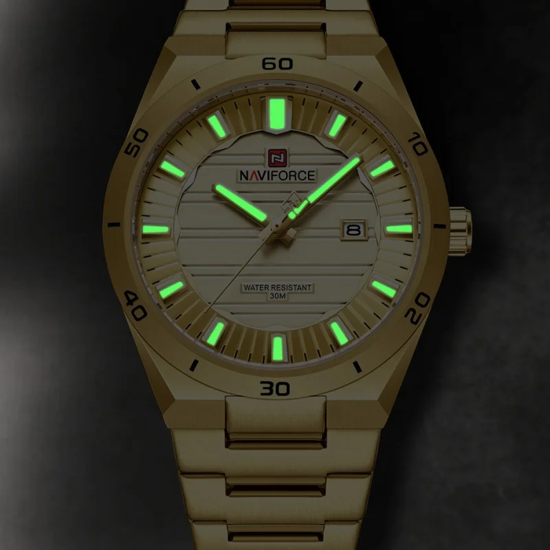 Clock NAVIFORCE Stainless Steel Men's Wristwatch 3ATM Waterproof Simple Fashion with Night Glow Pointer Calendar Display Male