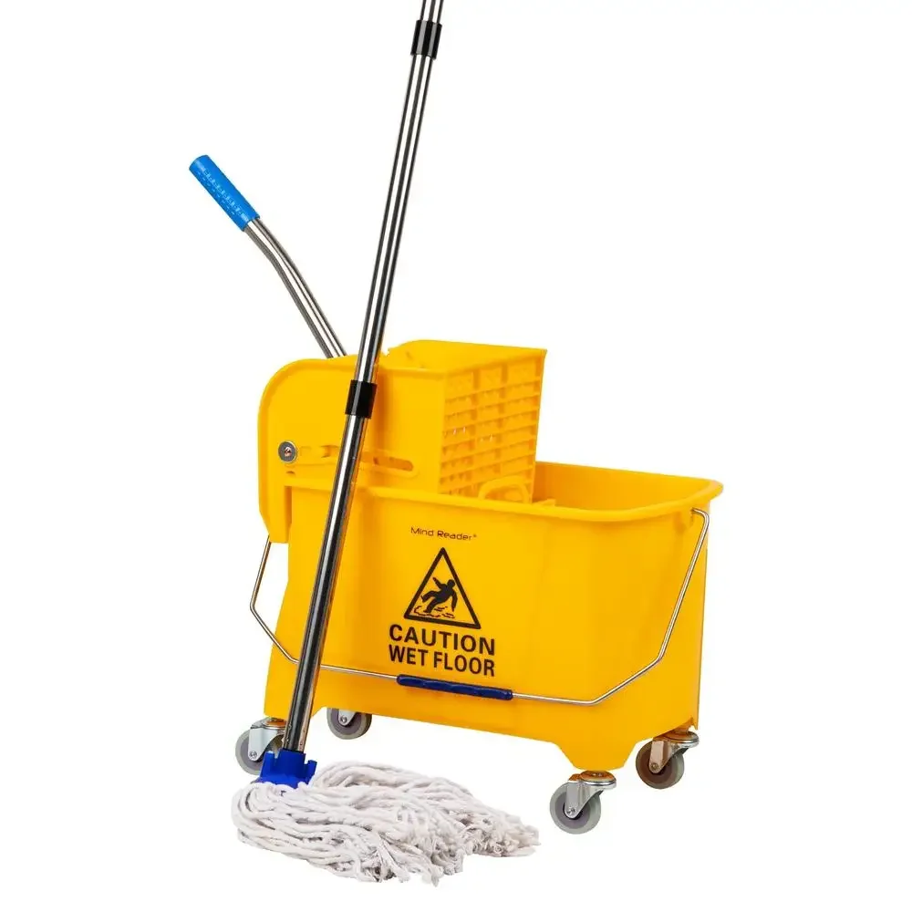 Wheeled Mop Bucket Set Yellow Portable Compact Efficient Durable Cleanliness