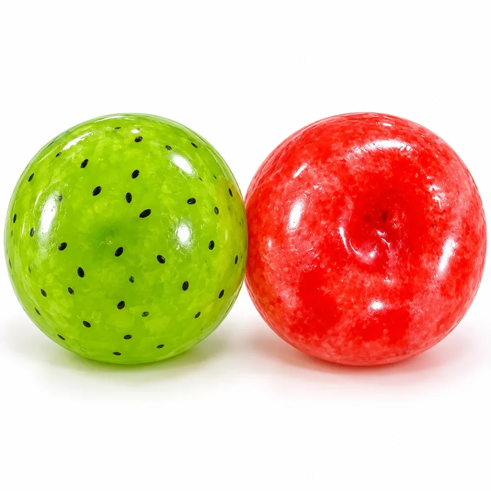 Fruit Squishy Ball Soft TPR Kiwi Green or Watermelon Red Styles Round Handheld Squeeze Fidget Toy for Desk Breaks Adult Gifts