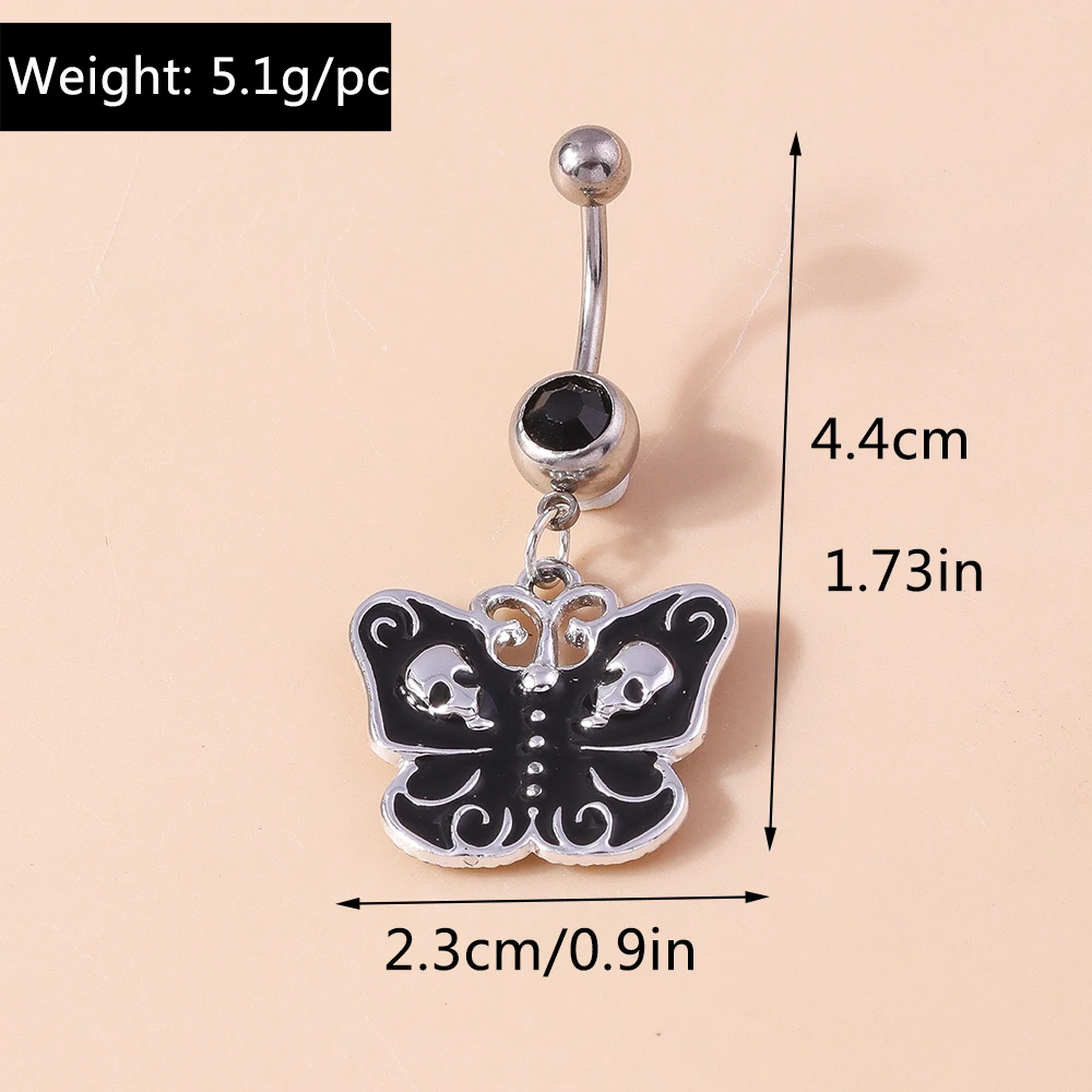 Death Moth Nabelring Chirurgenstahl Gothic Sarg Totenkopf Schmetterling Halloween Bauchnabelring Piercing Ombligo Körperschmuck – Detail 11