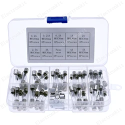 54pcs 6x30mm Quick Blow Car Glass Tube Fast-Blow Fuses Assorted Kit Set Box 0.2A 0.25A 0.5A 1A 2A 2.5A 3A 4A 5AMP