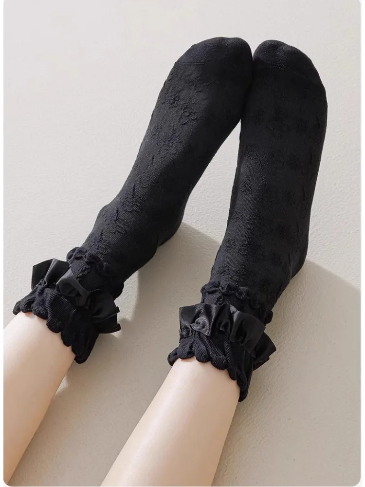 3 أزواج امرأة لوليتا لطيف أسود أبيض الجوارب مجموعة الربيع الصيف الإناث سيدة بنات الدانتيل Kawaii الجوارب للنساء #4