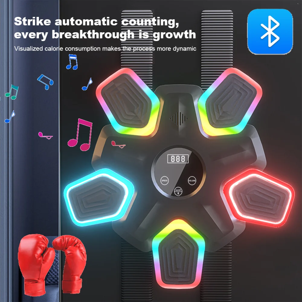 Smart Boxing Fitness Trainer Bluetooth-Compatible RGB LED lights Wall Boxing Target Machine Type C Charging Music Boxing Machine