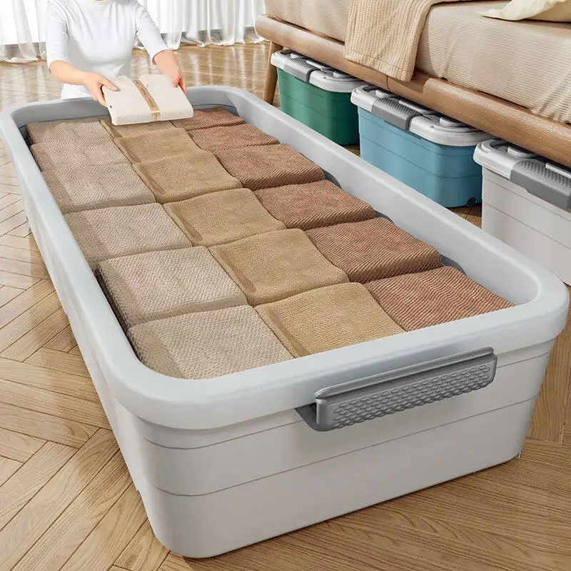 Extra Large Underbed Storage Box Flat with Wheels Dormitory Book Simple Moisture Proof Storage Box Bed Bottom Organizer