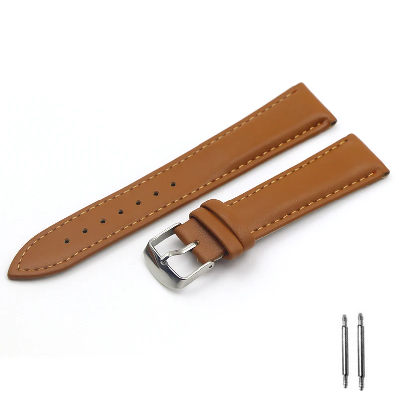 Calfskin Leather Watchband Soft Material Watch Band Wrist Strap 18mm 20mm 22mm 24mm With Silver Stainless Steel Buckle